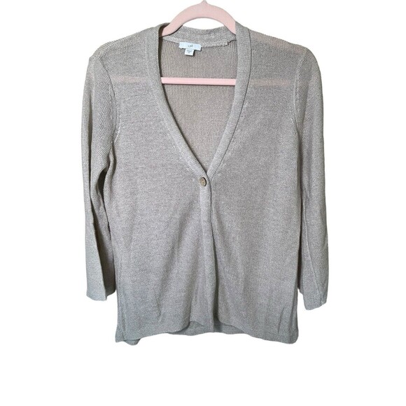 J. Jill Women's Linen Blend‎ Cardigan 3/4 Sleeve Beige One Button XS Lightweight - Picture 1 of 11
